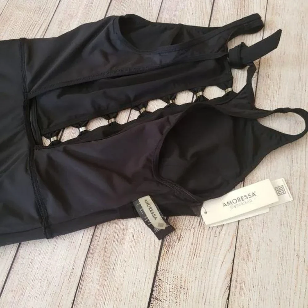 NWT Amoressa High Neck Key Hole Front Detail One-Piece Swimsuit